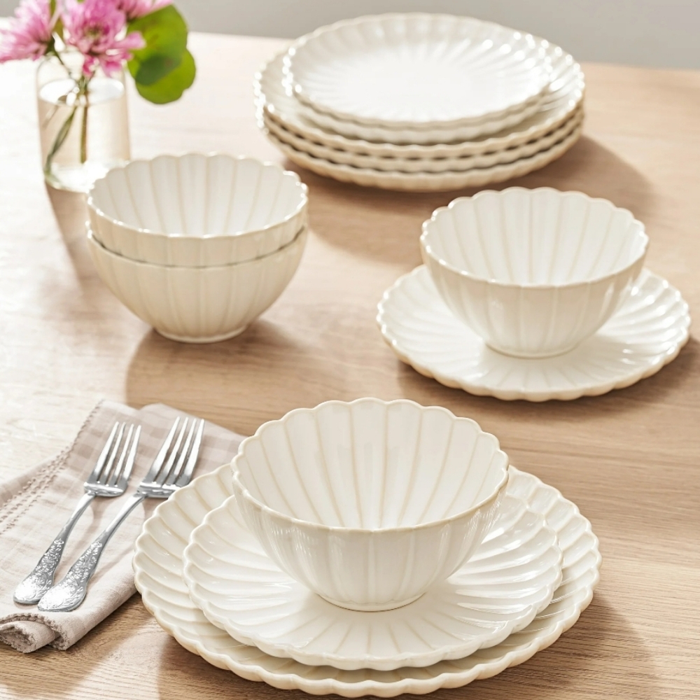 ❤️ New Pioneer Woman Elegant Cream Colette Dinnerware Set